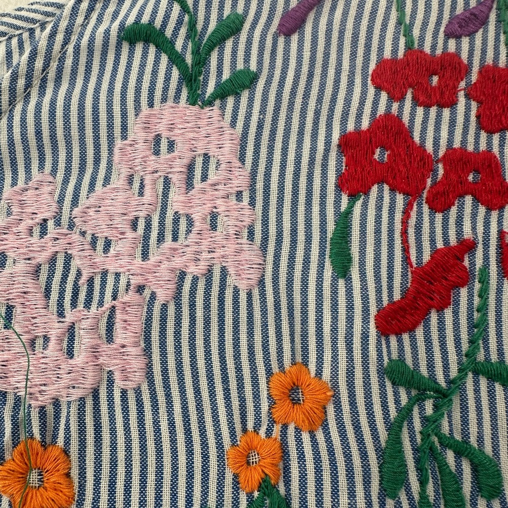 Studio West Striped Mini Dress Womens 2X With Floral Embroidery Accent Pockets - Picture 4 of 9